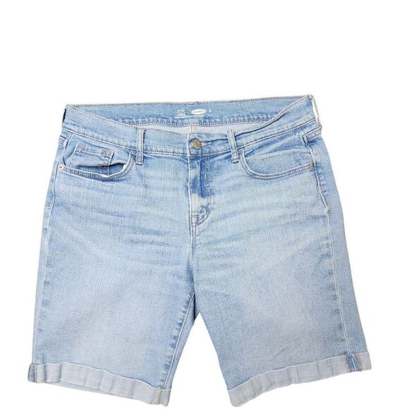 Old Navy Light Wash Denim Stretch Cuffed Jean Shorts Womens Size 8 Blue - Picture 1 of 6